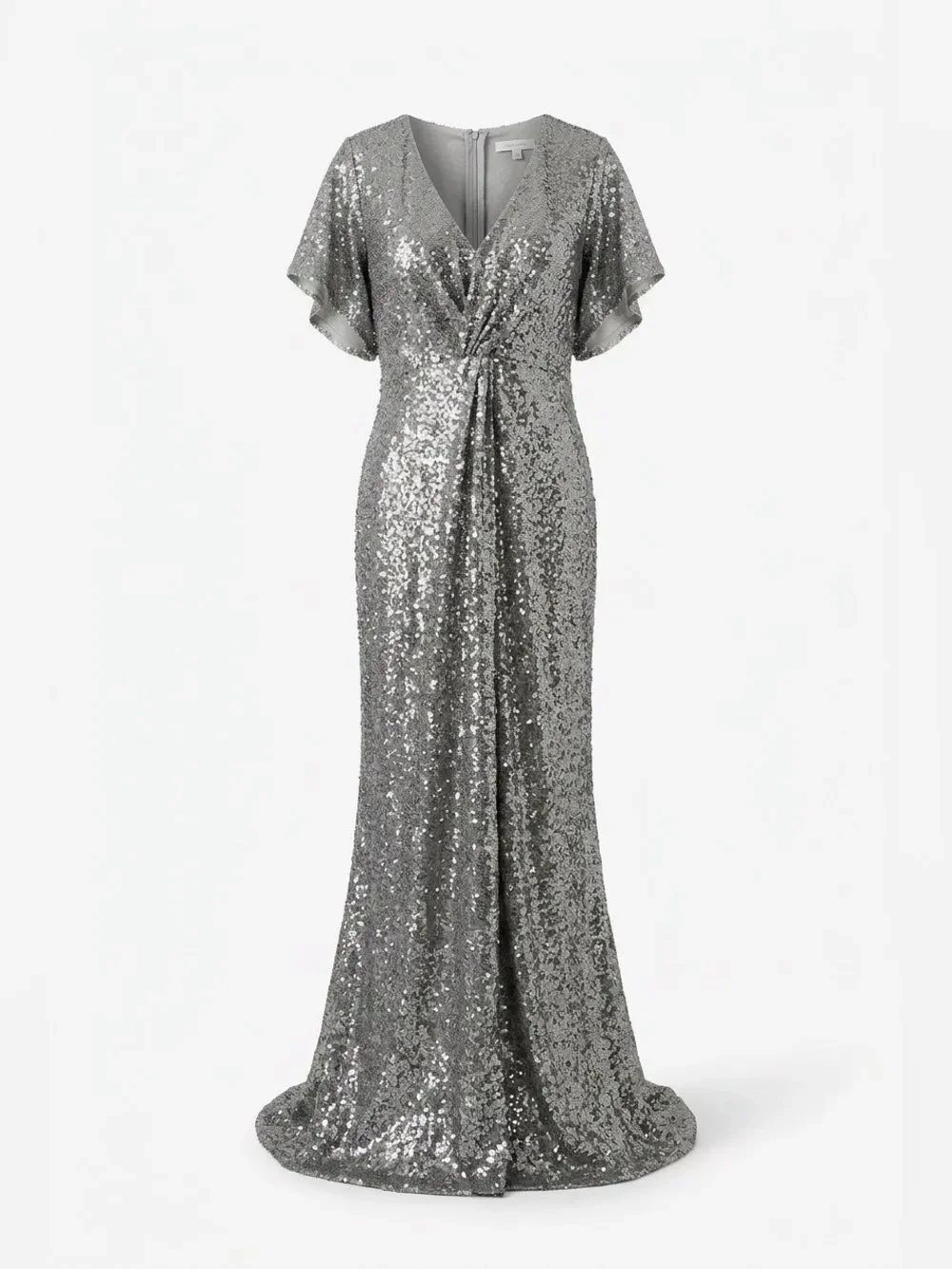 Revelry Silver Sequin V-Neck Maxi Gown